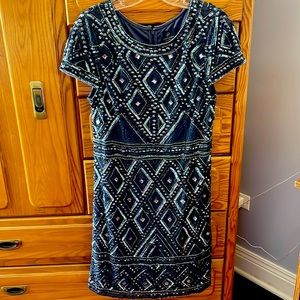 Adrianna Papell beaded women’s dress in size 14; gray; wore only one